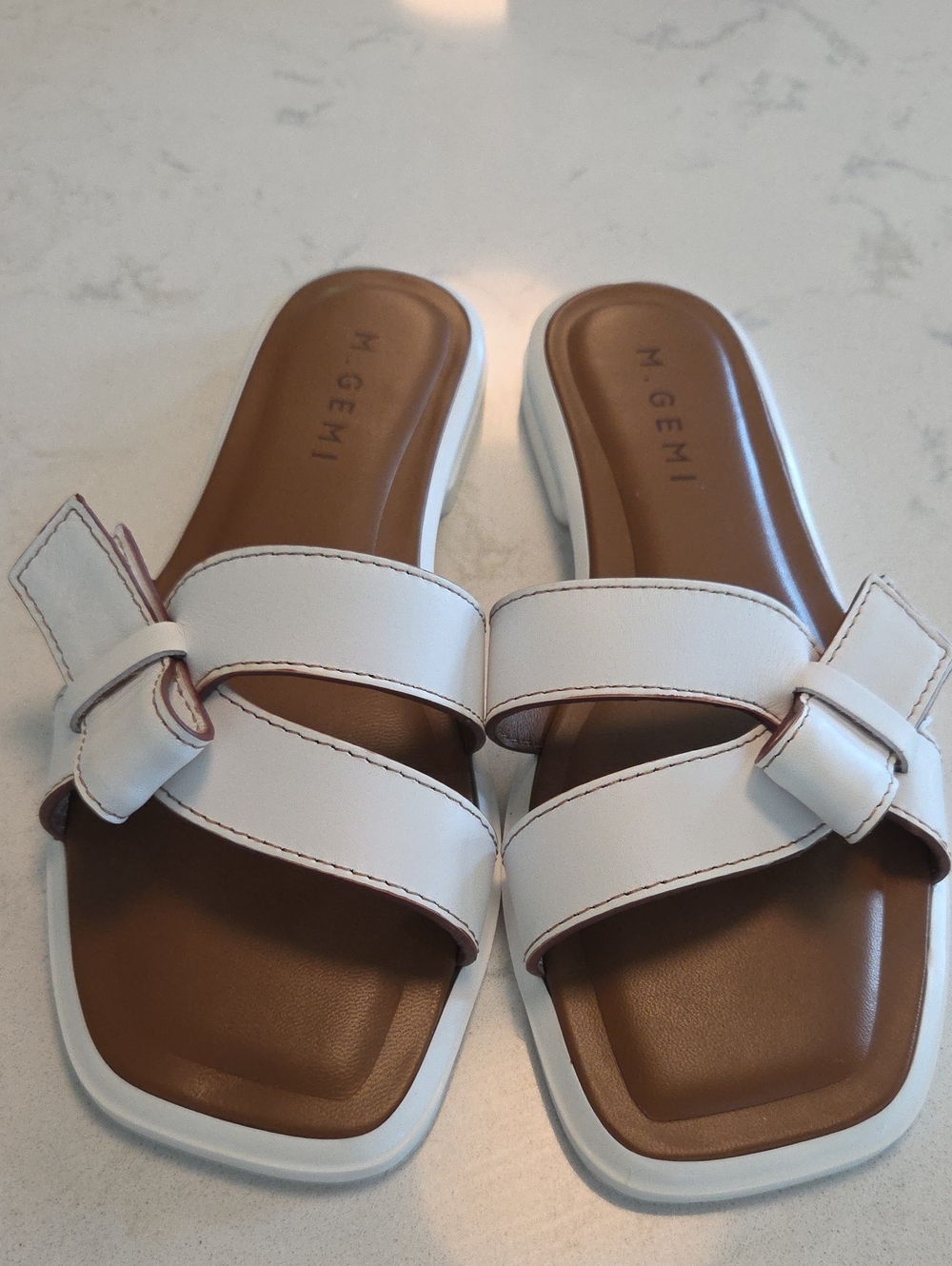 M. Gemi Melissa White Leather Double-Strap Slide Sandals Size 7